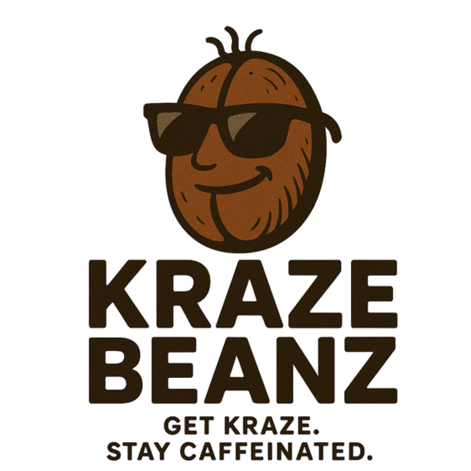 Logo of Kraze Beanz with a bean wearing sunglasses on a white background