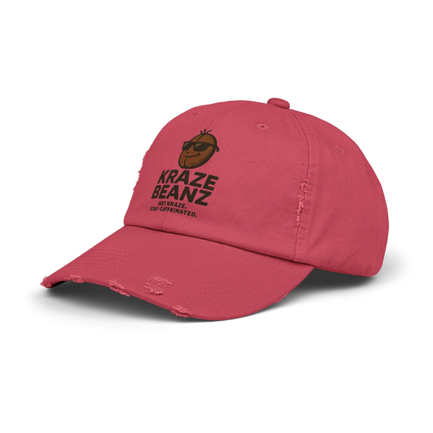Kraze Beanz Distressed Cap — Vintage Coffee Logo Hat ("Kraze Beanz: Get Kraze. Stay Caffeinated.")