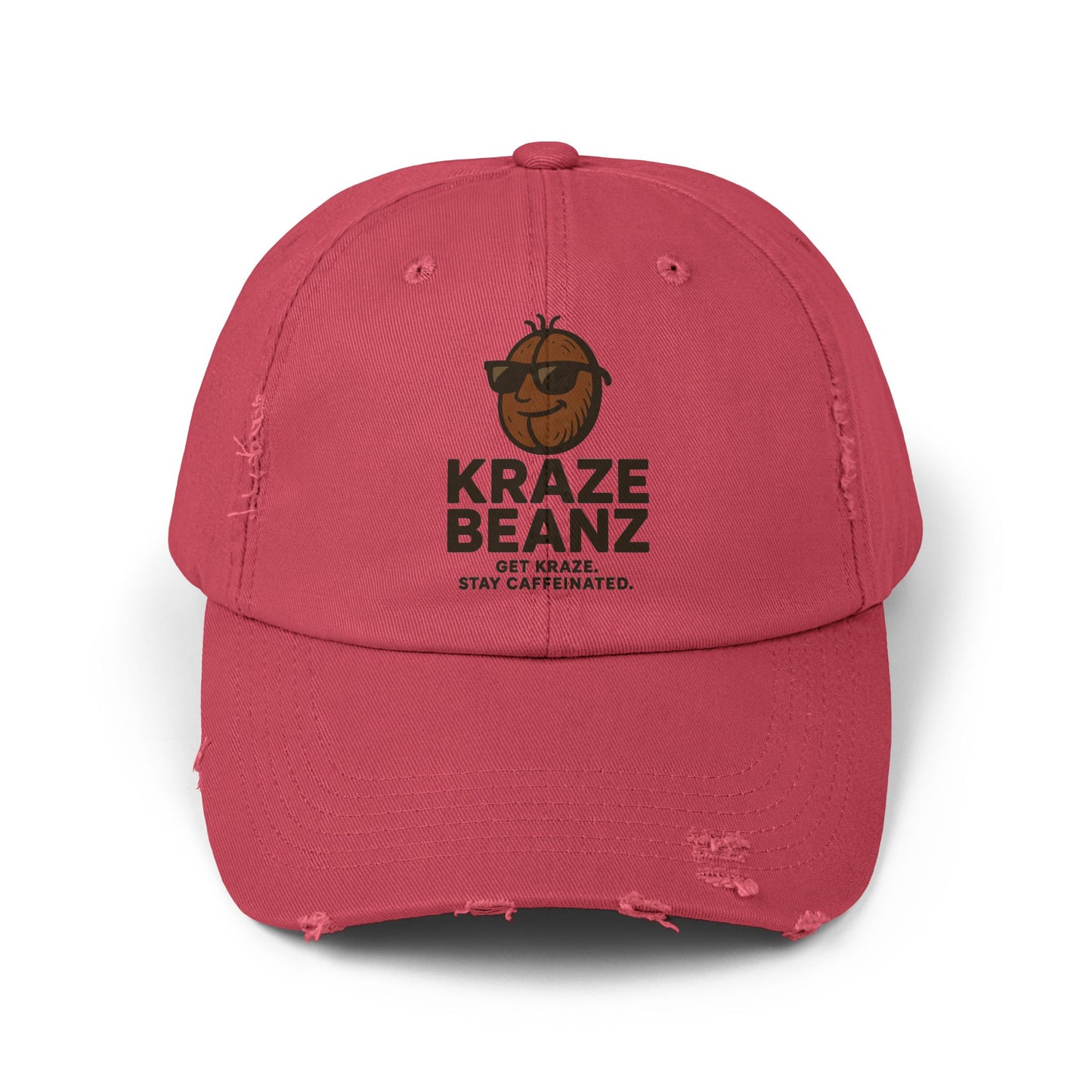 Kraze Beanz Distressed Cap — Vintage Coffee Logo Hat ("Kraze Beanz: Get Kraze. Stay Caffeinated.")