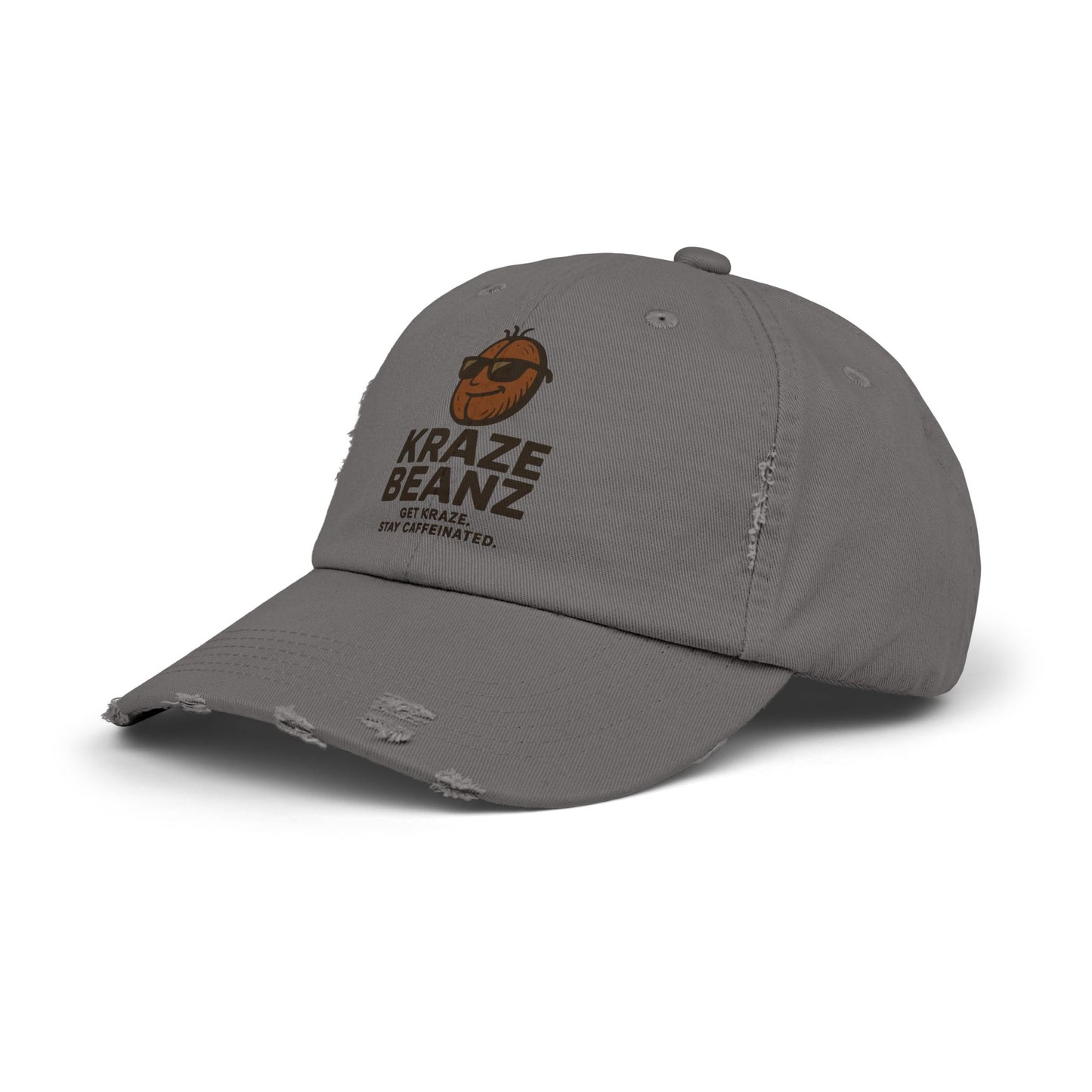 Kraze Beanz Distressed Cap — Vintage Coffee Logo Hat ("Kraze Beanz: Get Kraze. Stay Caffeinated.")