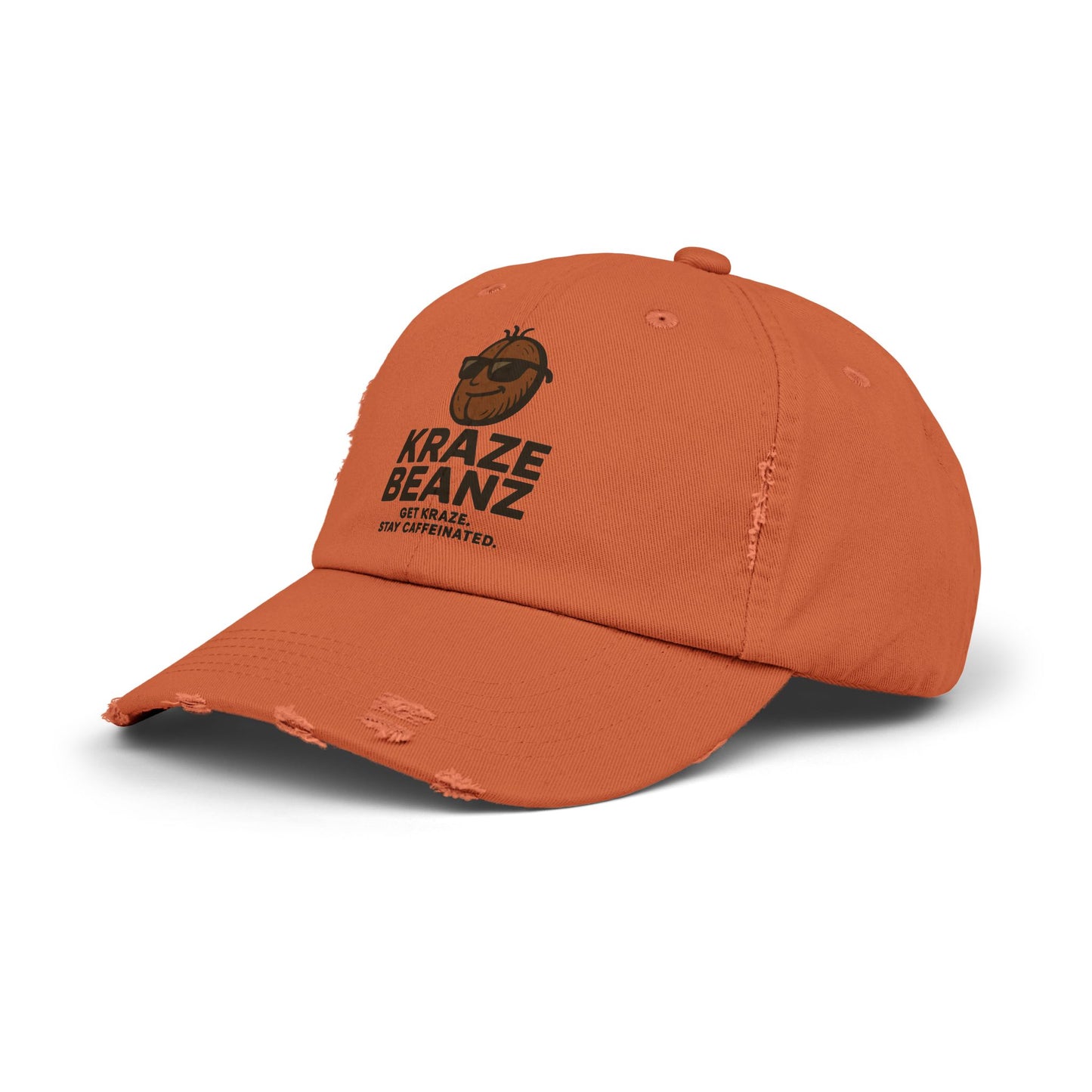 Kraze Beanz Distressed Cap — Vintage Coffee Logo Hat ("Kraze Beanz: Get Kraze. Stay Caffeinated.")