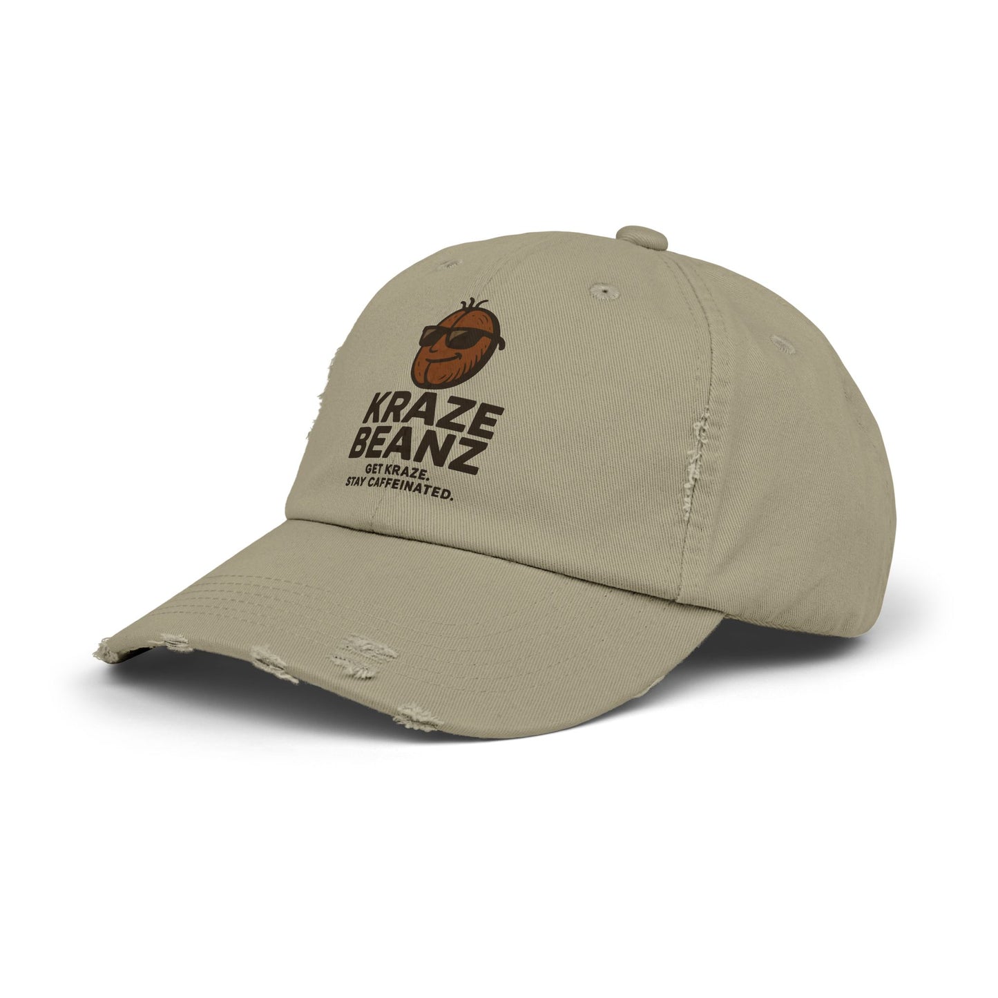 Kraze Beanz Distressed Cap — Vintage Coffee Logo Hat ("Kraze Beanz: Get Kraze. Stay Caffeinated.")