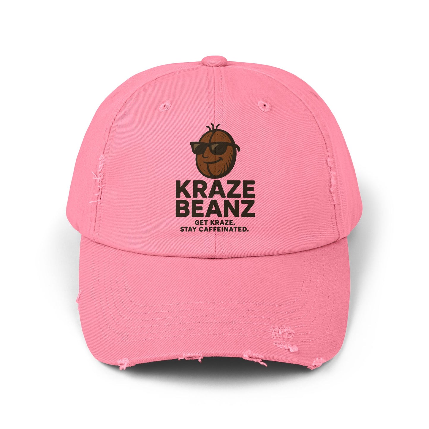 Kraze Beanz Distressed Cap — Vintage Coffee Logo Hat ("Kraze Beanz: Get Kraze. Stay Caffeinated.")