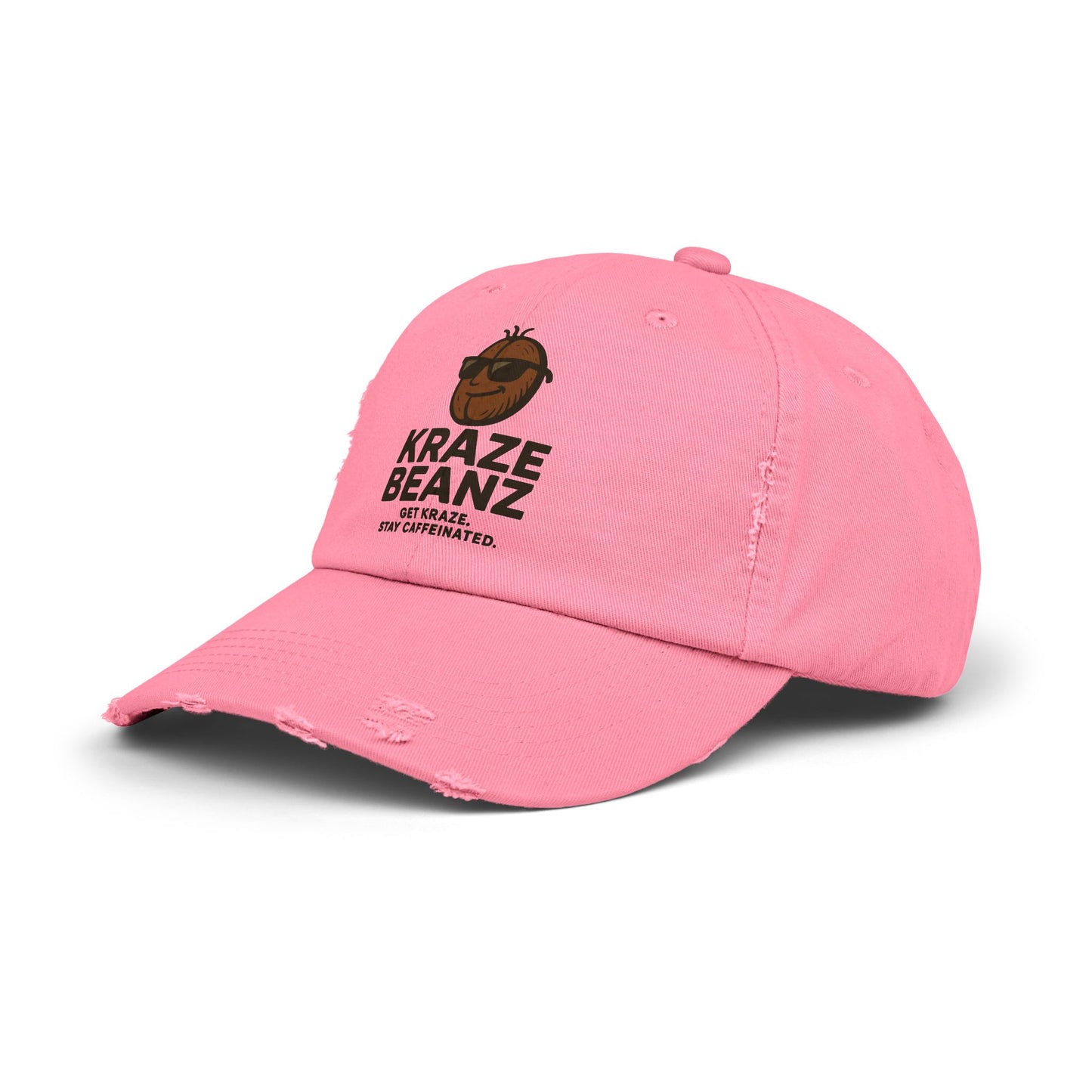 Kraze Beanz Distressed Cap — Vintage Coffee Logo Hat ("Kraze Beanz: Get Kraze. Stay Caffeinated.")