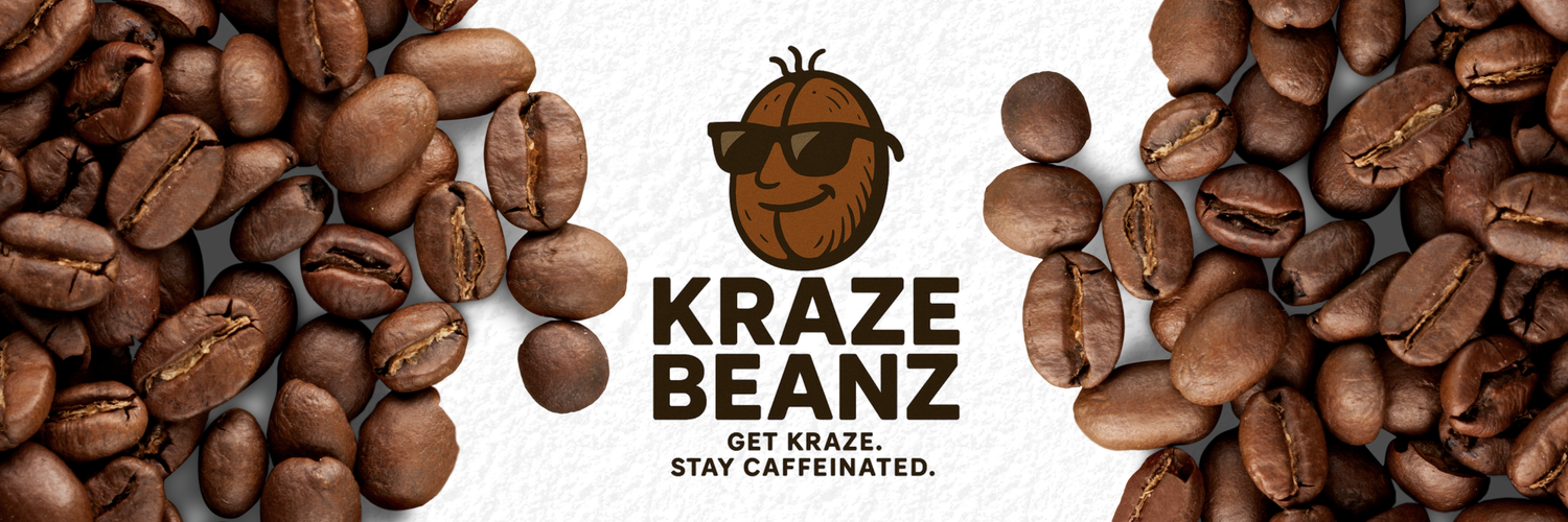 Kraze Beanz logo with coffee beans on a white background