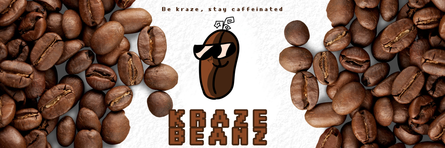 Coffee beans with a brand logo and text 'Be brave, stay caffeinated' on a white background.